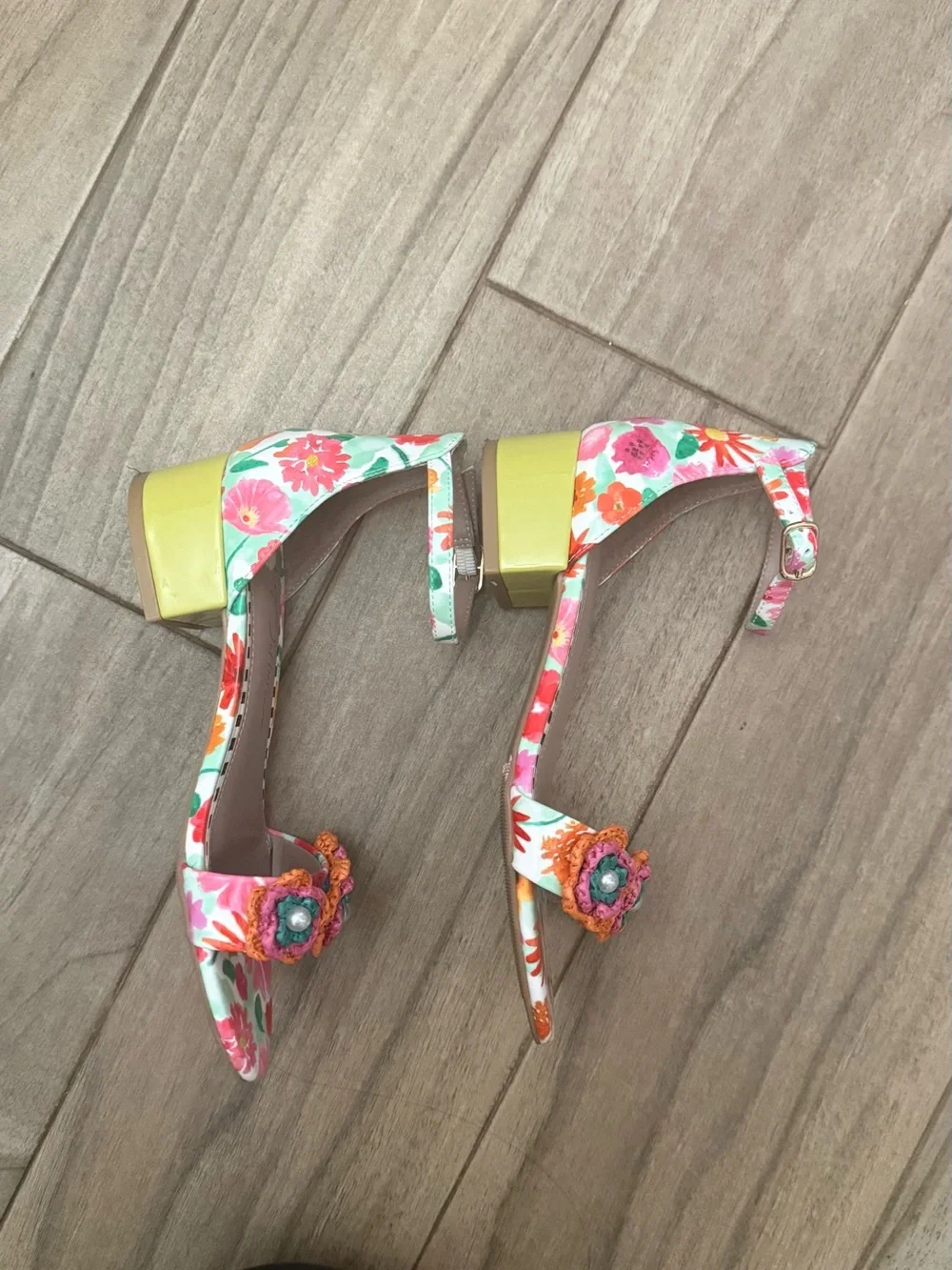 Betsey Johnson Multicolor Floral Crochet-Petal Ankle Strap Sandals